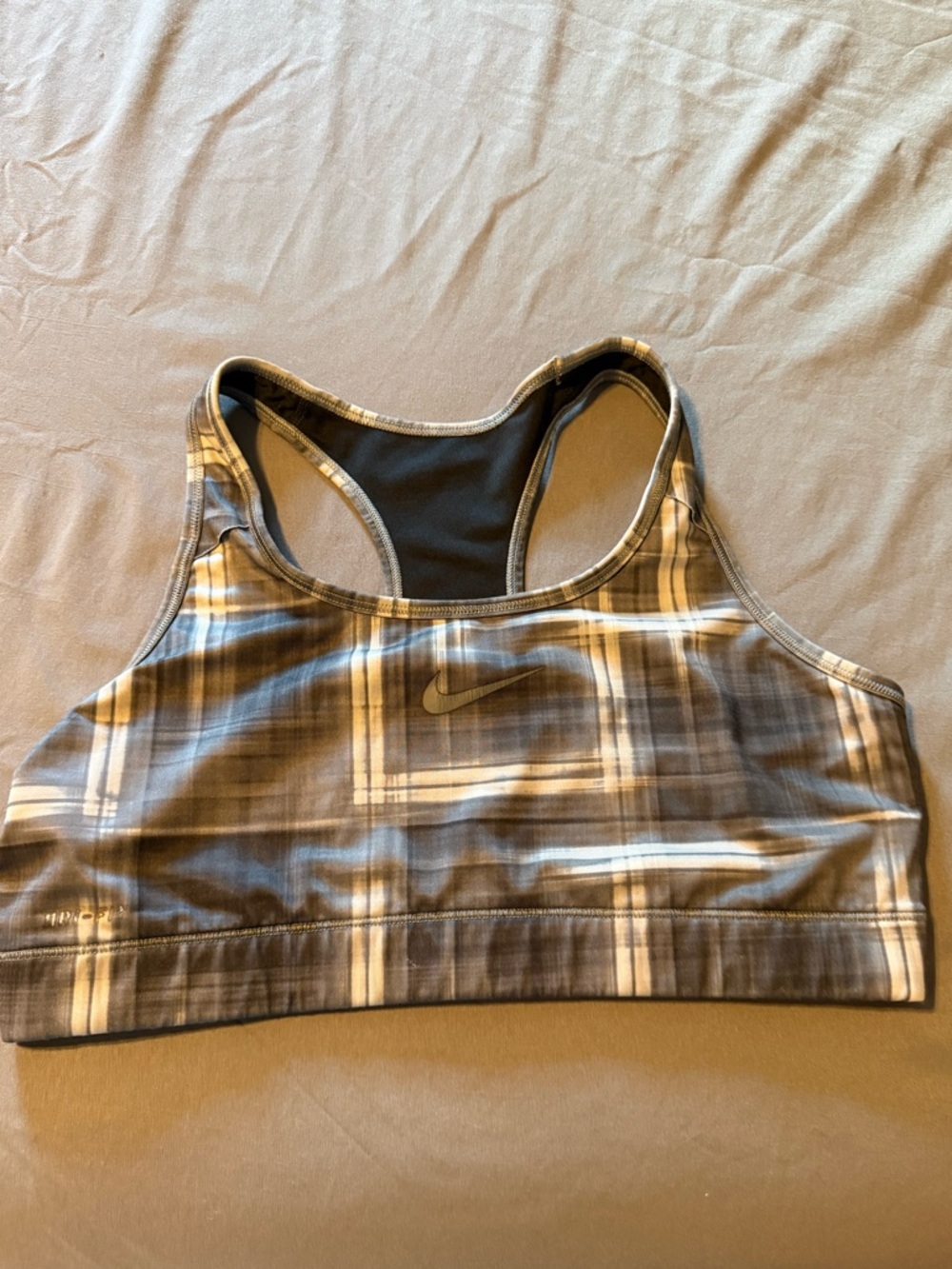 Nike Plaid Racerback Sports Bra - Gray & White